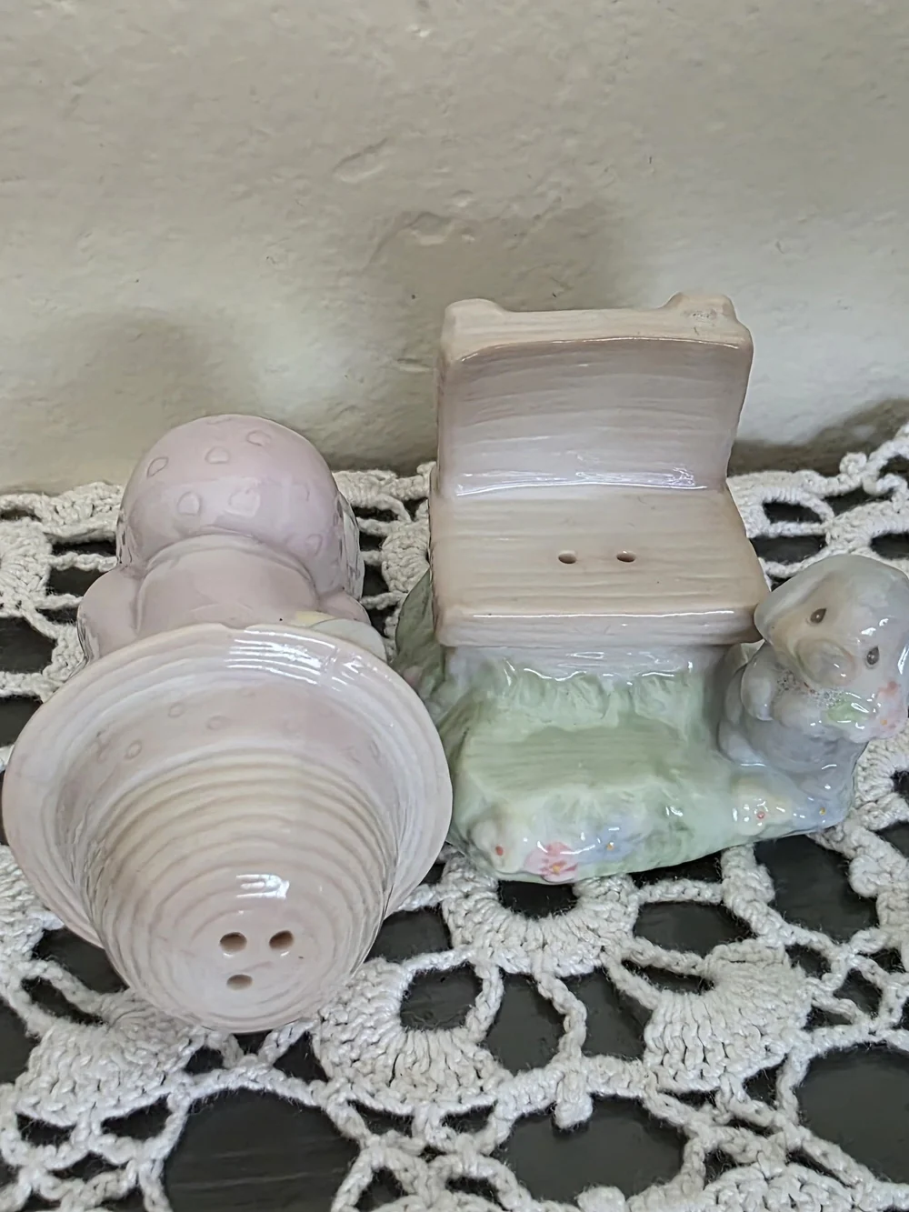 Enesco Pastel Pink and Cream Ceramic Girl Figurine with Bunny